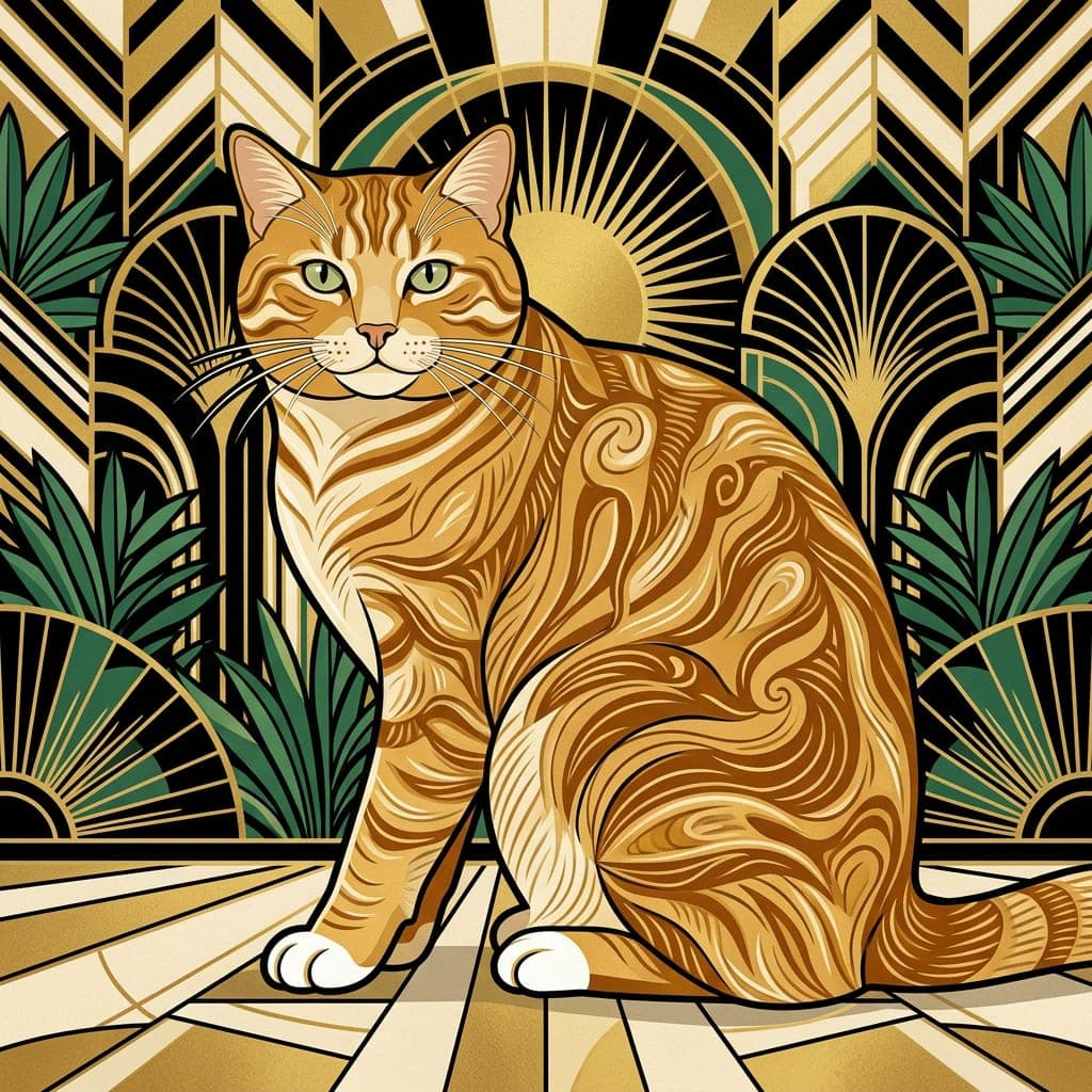 A cat as a art deco portrait