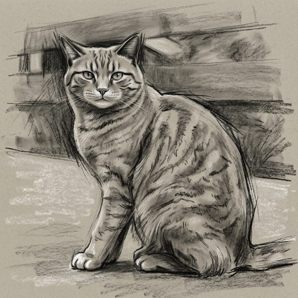 A cat as a charcoal portrait