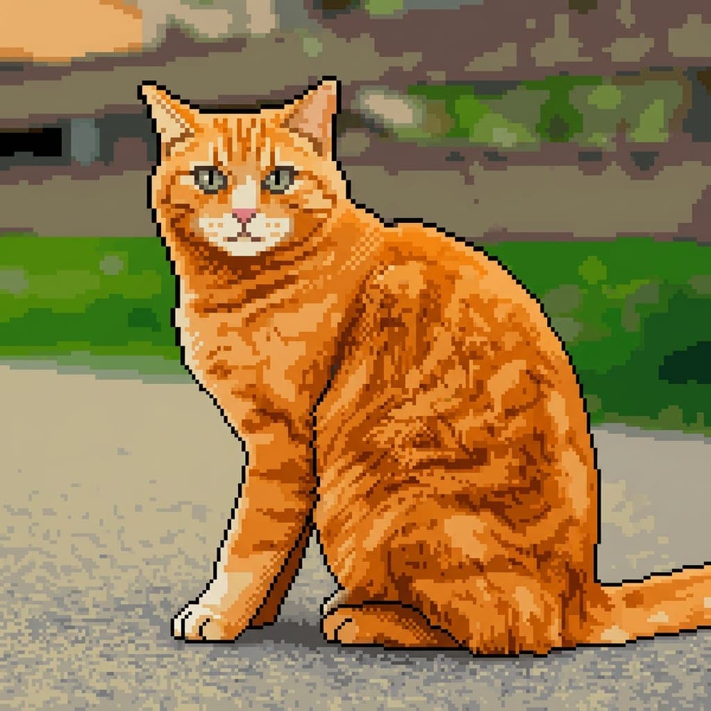 A cat as a pixel art portrait