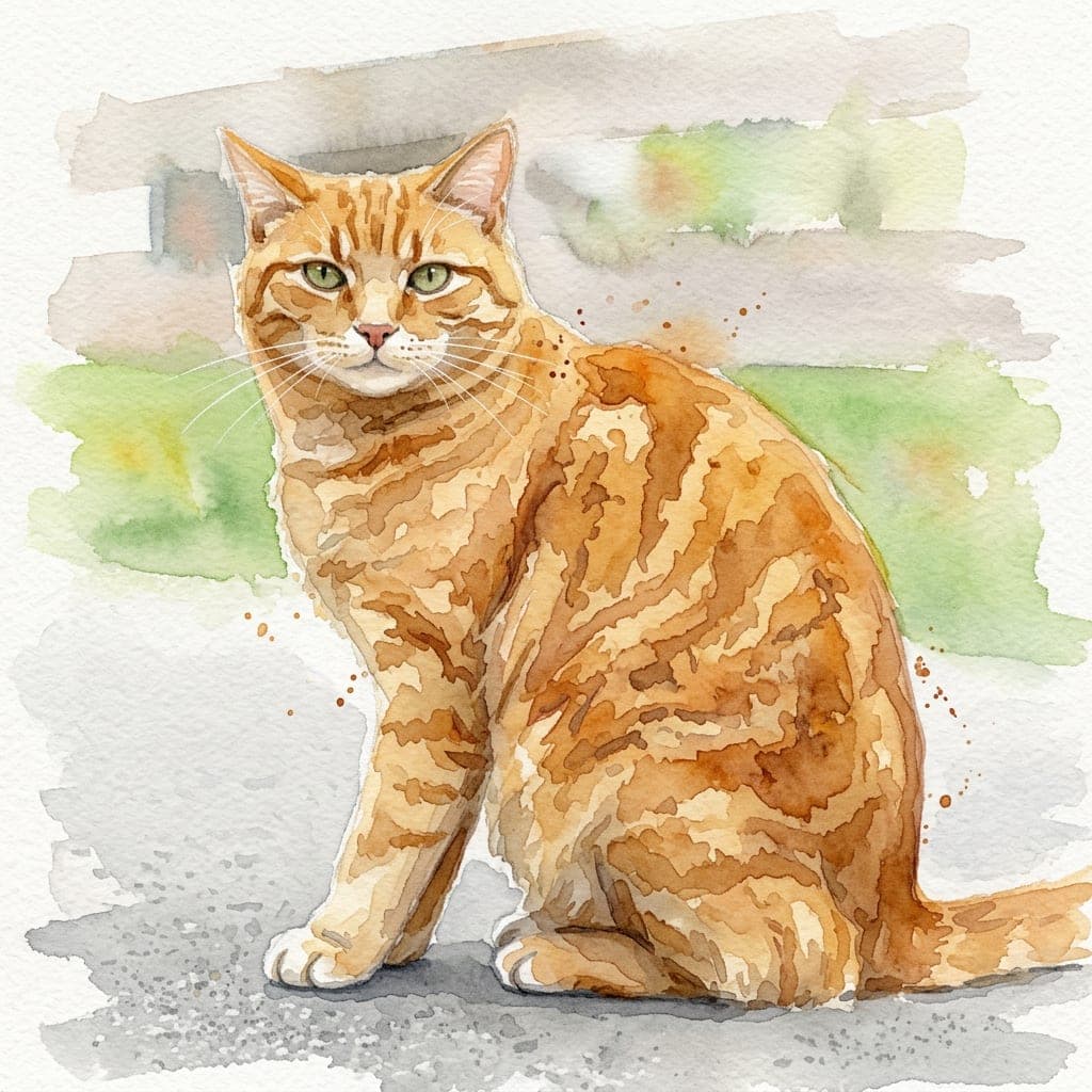 The same cat as a watercolour portrait