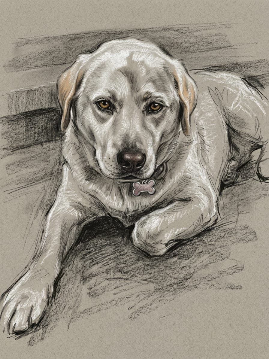 The same dog as a charcoal portrait