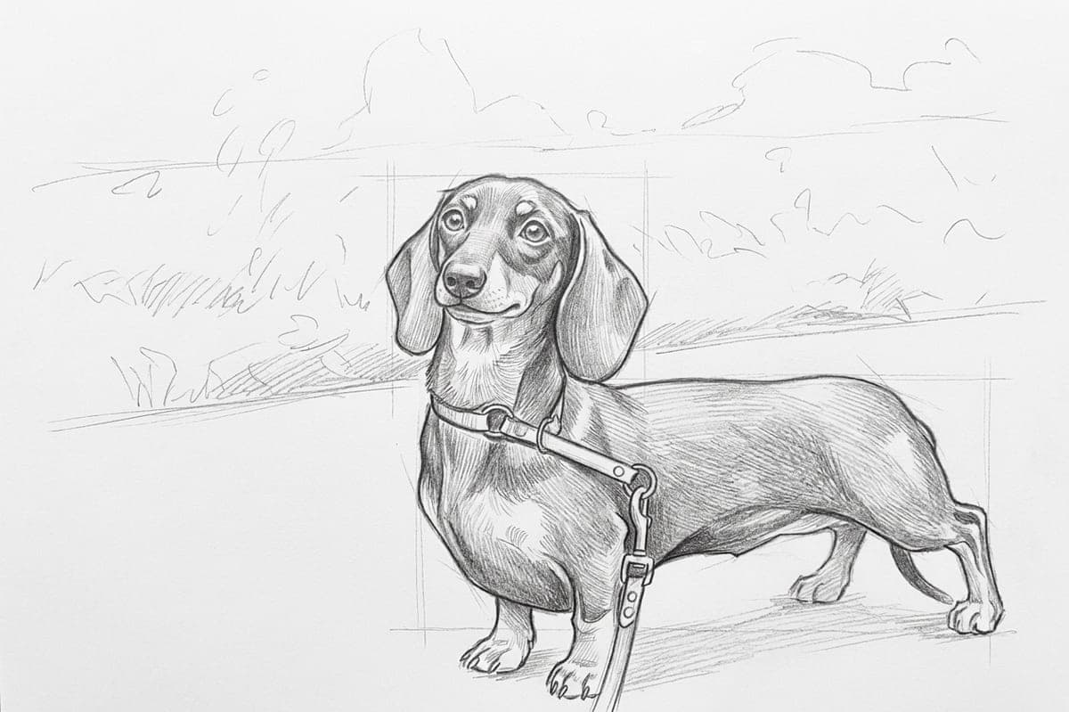 The same dog as a pencil sketch portrait