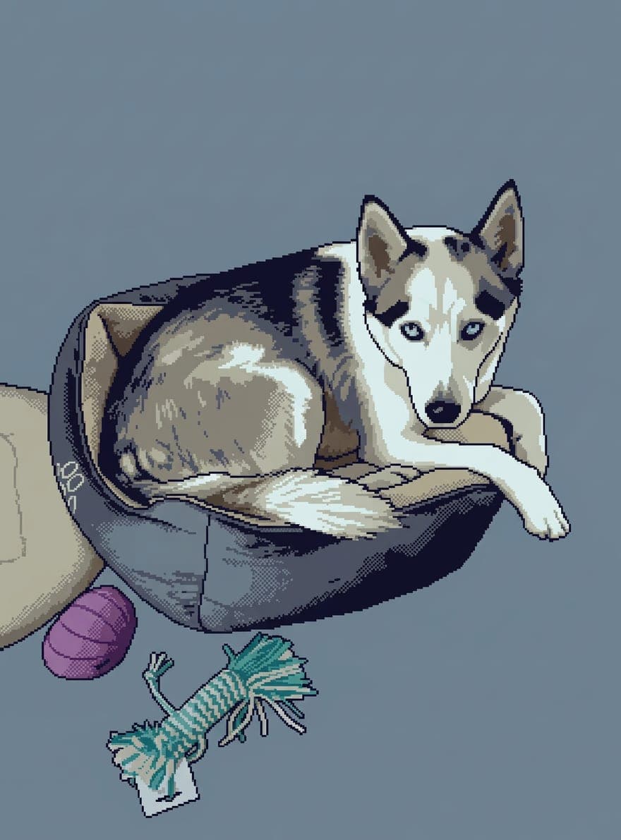The same dog as a pixel art portrait
