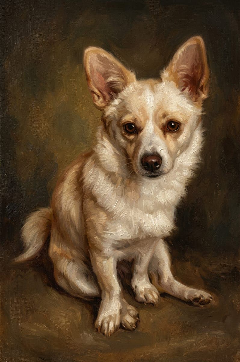 The same dog as a oil painting portrait