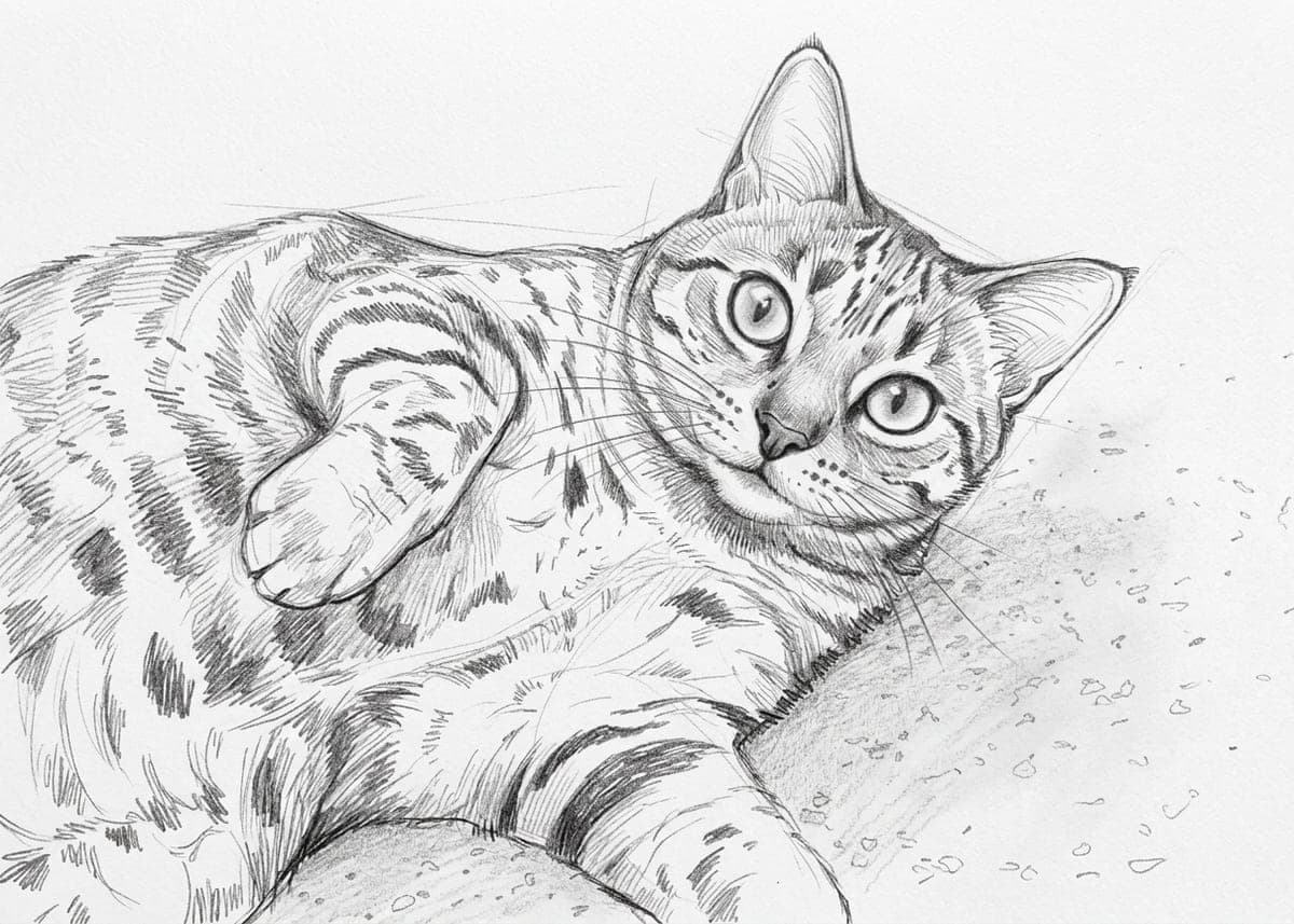 The same cat as a pencil sketch portrait
