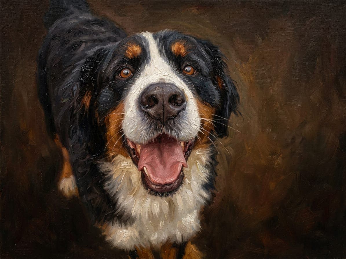 The same dog as a oil painting portrait