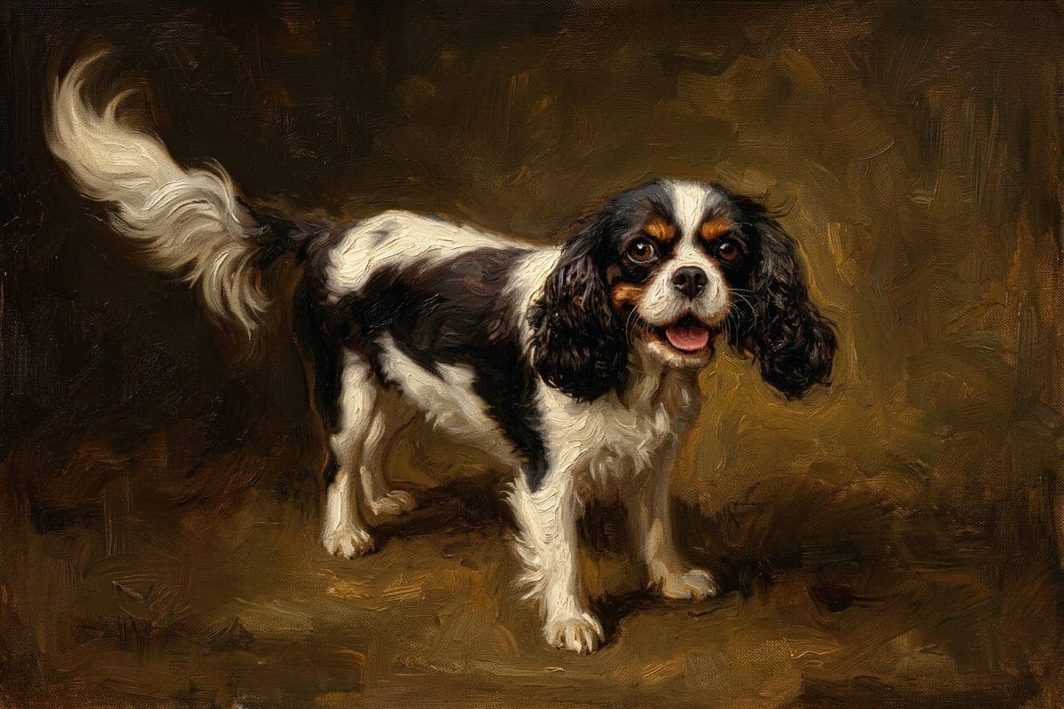 The same dog as a oil painting portrait