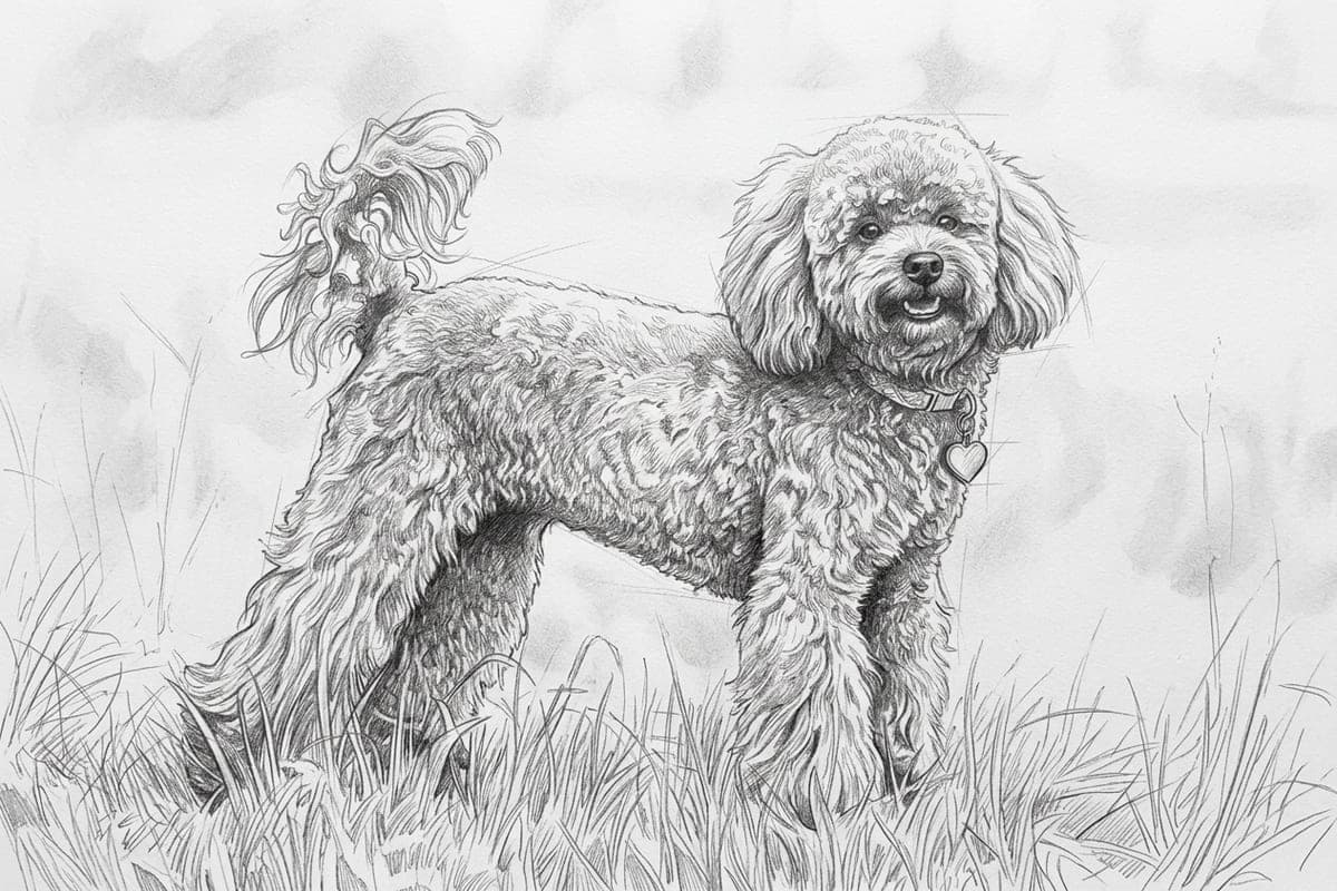 The same dog as a pencil sketch portrait