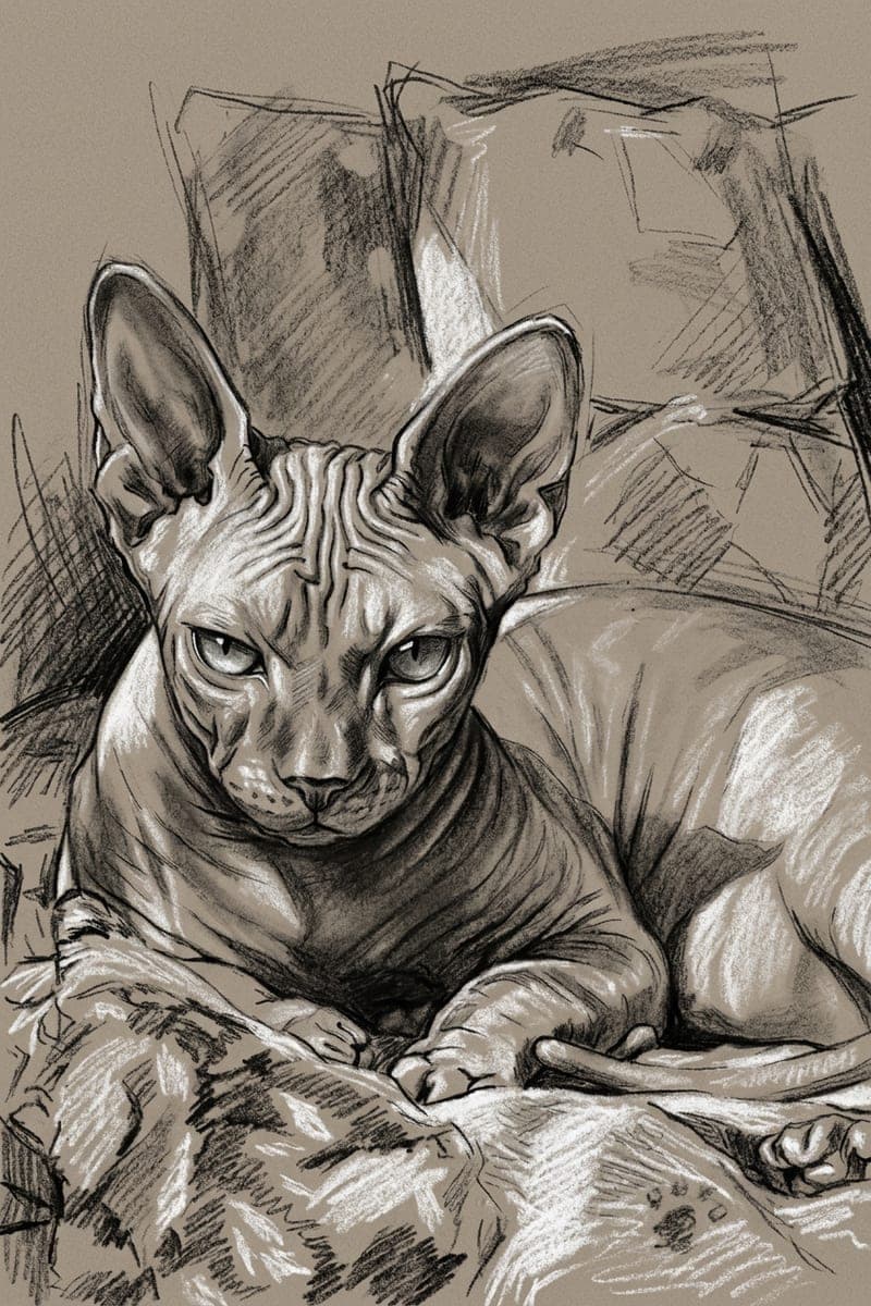 The same cat as a charcoal portrait