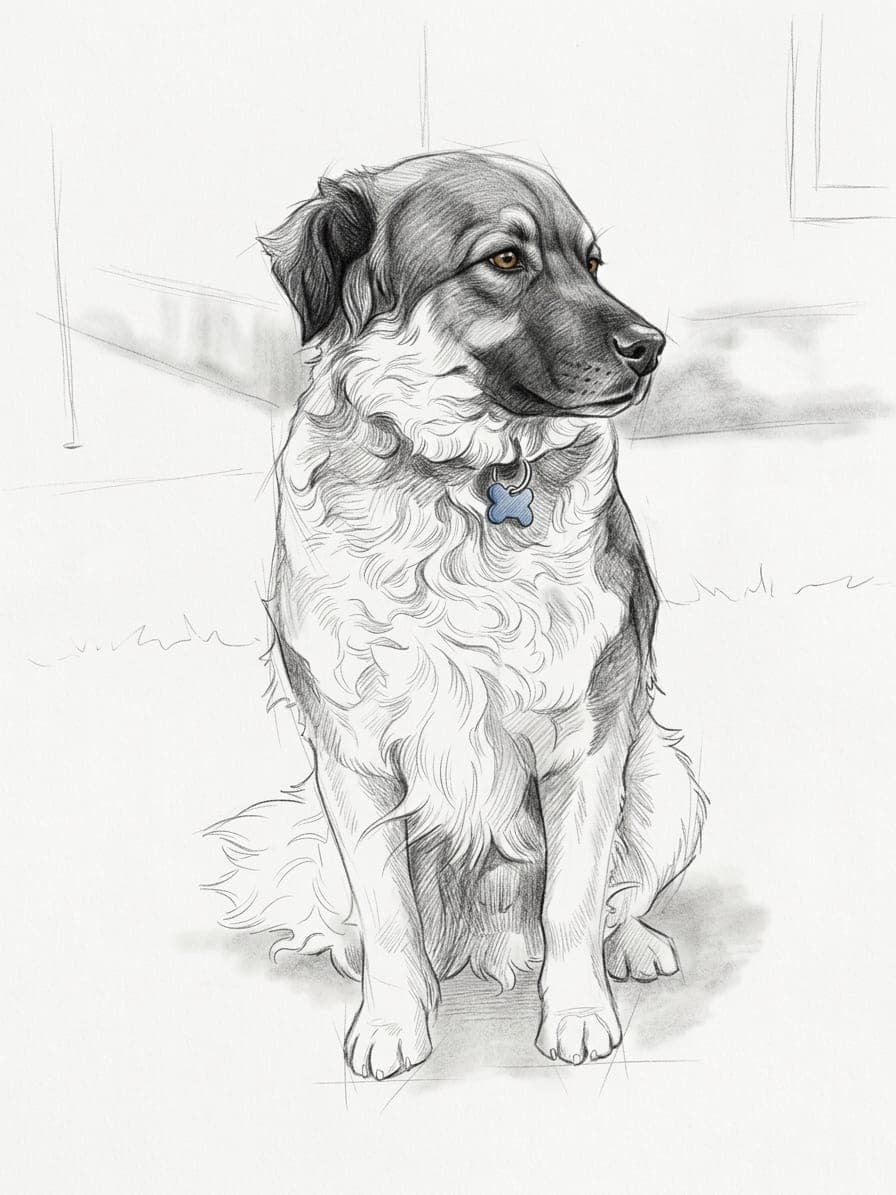 A dog as a pencil sketch portrait